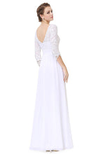 White 3/4 sleeve A-line Chiffon Lace Long Prom Dresses