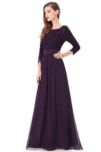 Gape 3/4 sleeve A-line Chiffon Lace Long Prom Dresses