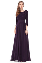 Gape 3/4 sleeve A-line Chiffon Lace Long Prom Dresses