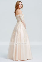 Off-the-Shoulder A-line/Princess Lace Tulle Prom Dresses with Long Sleeves