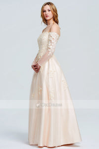 Off-the-Shoulder A-line/Princess Lace Tulle Prom Dresses with Long Sleeves