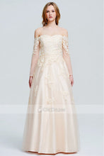 Off-the-Shoulder A-line/Princess Lace Tulle Prom Dresses with Long Sleeves