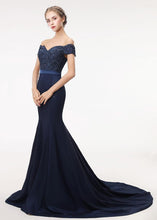 Off-the-shoulder Mermaid Evening Dress With Lace Appliques & Beadings