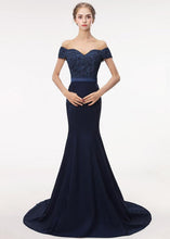 Off-the-shoulder Mermaid Evening Dress With Lace Appliques & Beadings