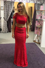 Red Lace Floor-Length Scoop Neck Prom Dresses