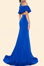 Blue Chiffon Floor-Length Halter  Prom Dresses