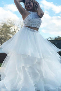 Tulle Beading Sleeveless Floor-Length Prom Dresses