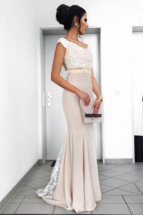 Trumpet/Mermaid Chiffon Sleeveless Appliques Lace Prom Dresses