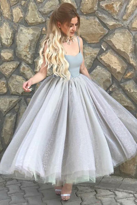 Sexy A-Line/Princess Spaghetti Straps Tulle Prom Dresses