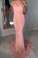 Trumpet/Mermaid Lace Off-the-Shoulder Sweep Train Prom Dresses