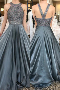 A-Line/Princess Chiffon Floor-Length Prom Dresses with Beading