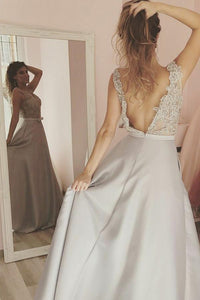 A-Line/Princess Satin  Sleeveless V-neck   Appliques Lace Prom Dresses