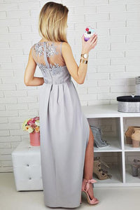 Chiffon Sleeveless  V-neck Appliques Lace Prom Dresses