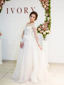 Ivory Fabulous Applique Cowl A-line/Princess Tulle Wedding Dresses