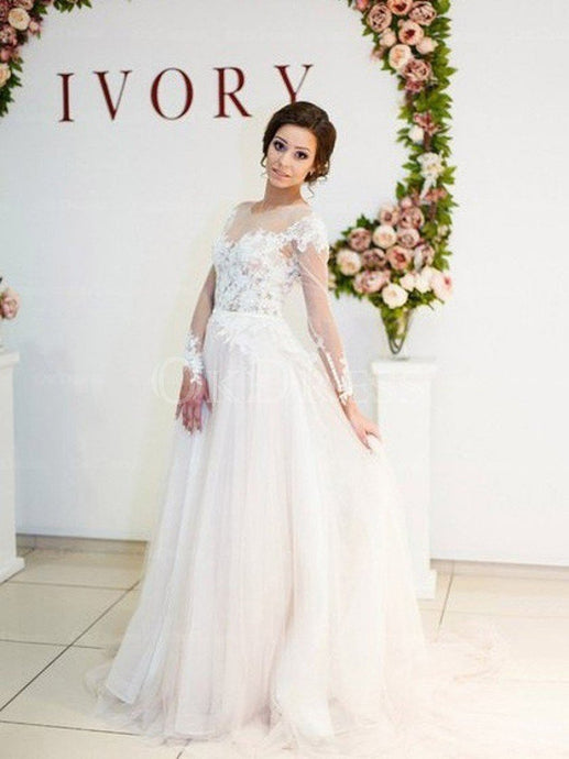 Ivory Fabulous Applique Cowl A-line/Princess Tulle Wedding Dresses