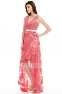 Glamour Spring V-neck High-low Lace Prom Dress Online Sale