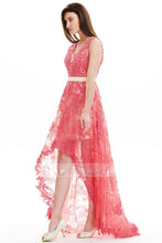 Glamour Spring V-neck High-low Lace Prom Dress Online Sale