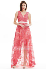 Glamour Spring V-neck High-low Lace Prom Dress Online Sale