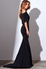 Black Cape-tyle Pleated Bodice Trumpet/Mermaid Long Evening Dresses