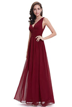 Burgundy Sleeveless A-line/Princess Sleeveless V-neck Chiffon Long Bridesmaid Dress