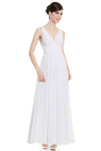 White Sleeveless A-line/Princess Sleeveless V-neck Chiffon Long Bridesmaid Dress