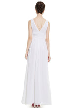 White Sleeveless A-line/Princess Sleeveless V-neck Chiffon Long Bridesmaid Dress