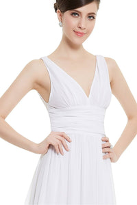 White Sleeveless A-line/Princess Sleeveless V-neck Chiffon Long Bridesmaid Dress