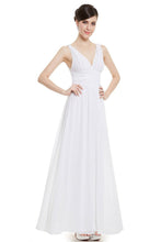 White Sleeveless A-line/Princess Sleeveless V-neck Chiffon Long Bridesmaid Dress