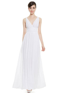 White Sleeveless A-line/Princess Sleeveless V-neck Chiffon Long Bridesmaid Dress