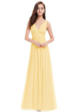 Yellow Sleeveless A-line/Princess Sleeveless V-neck Chiffon Long Bridesmaid Dress