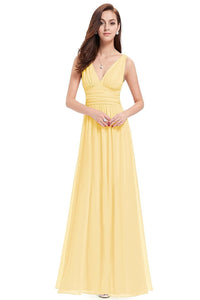 Yellow Sleeveless A-line/Princess Sleeveless V-neck Chiffon Long Bridesmaid Dress