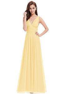 Yellow Sleeveless A-line/Princess Sleeveless V-neck Chiffon Long Bridesmaid Dress