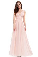 Pink Sleeveless A-line/Princess Sleeveless V-neck Chiffon Long Bridesmaid Dress