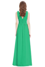 Green Sleeveless A-line/Princess Sleeveless V-neck Chiffon Long Bridesmaid Dress