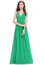 Green Sleeveless A-line/Princess Sleeveless V-neck Chiffon Long Bridesmaid Dress