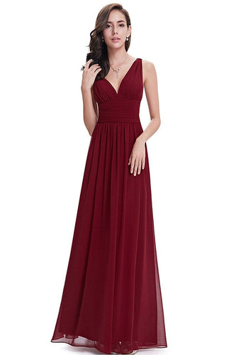 Burgundy Sleeveless A-line/Princess Sleeveless V-neck Chiffon Long Bridesmaid Dress