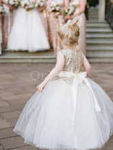 Pretty Sleeveless White Sequin Natural Floor-length Flower Girl Dresses