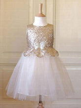 Pretty Sleeveless White Sequin Natural Floor-length Flower Girl Dresses