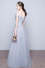 Awesome A-line Off-the-shoulder Lace Applique Lace-up Floor-length Tulle Evening Dresses