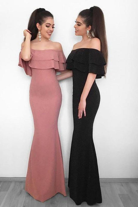 Trumpet/Mermaid Off-the-shoulder Ruffles Long Formal Prom Dresses