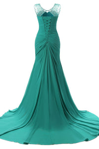 Green Tactile Chiffon Scoop Trumpet/Mermaid Sleeveless Lace-up Evening Dresses
