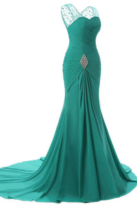 Green Tactile Chiffon Scoop Trumpet/Mermaid Sleeveless Lace-up Evening Dresses