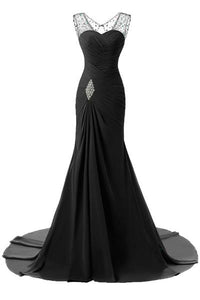 Black Tactile Chiffon Scoop Trumpet/Mermaid Sleeveless Lace-up Evening Dresses