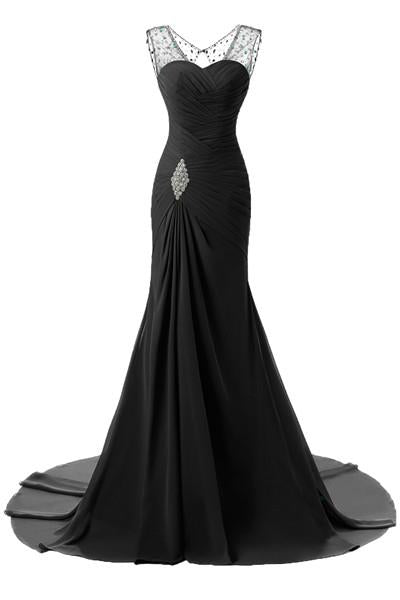 Black Tactile Chiffon Scoop Trumpet/Mermaid Sleeveless Lace-up Evening Dresses