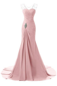 Pink Tactile Chiffon Scoop Trumpet/Mermaid Sleeveless Lace-up Evening Dresses