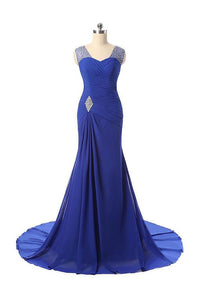 Royal Blue Tactile Chiffon Scoop Trumpet/Mermaid Sleeveless Lace-up Evening Dresses