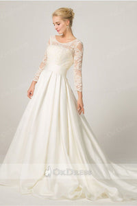 Ivory A-line Long Sleeves Illusion Neckline Bridal Wedding Dresses