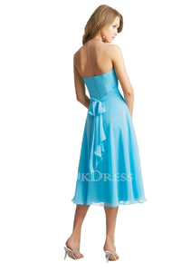 Lovey A-line Sweetheart Strapless Sash Tea-length Chiffon Bridesmaid Dresses