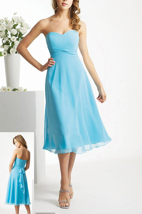 Lovey A-line Sweetheart Strapless Sash Tea-length Chiffon Bridesmaid Dresses