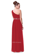 Red A-line One-shoulder Sequined Sash Chiffon Long Bridesmaid Dress